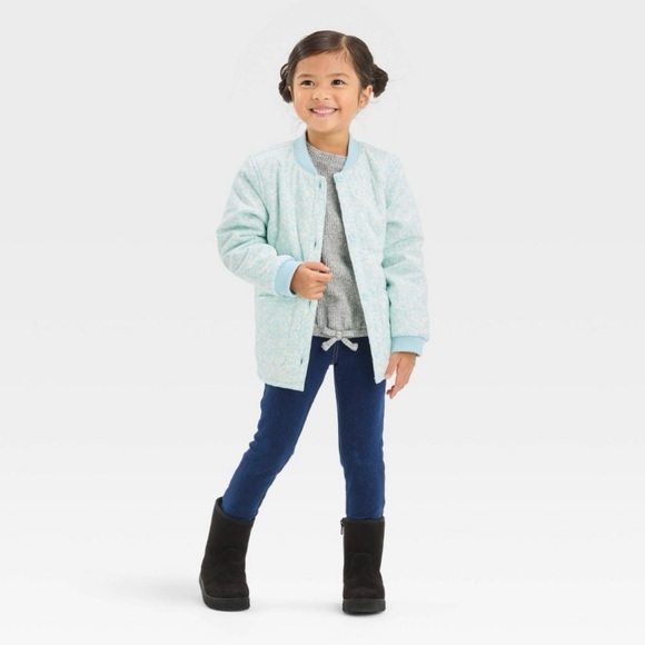 Baby Girls' Floral Printed Quilted Jacket - Cat & Jack™ Blue 2T - Picture 2 of 6